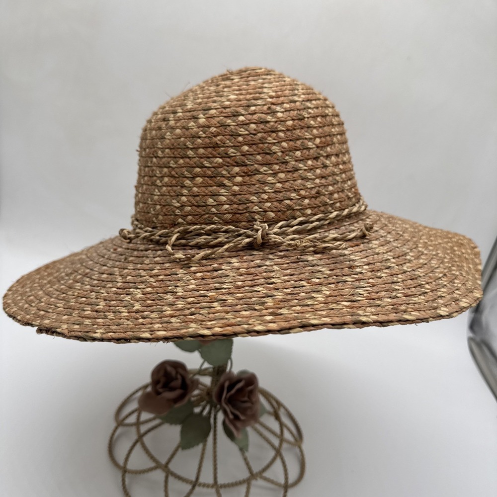 Scala Collezione Tan Natural Fiber Straw Sun Hat Boater Bow One Size